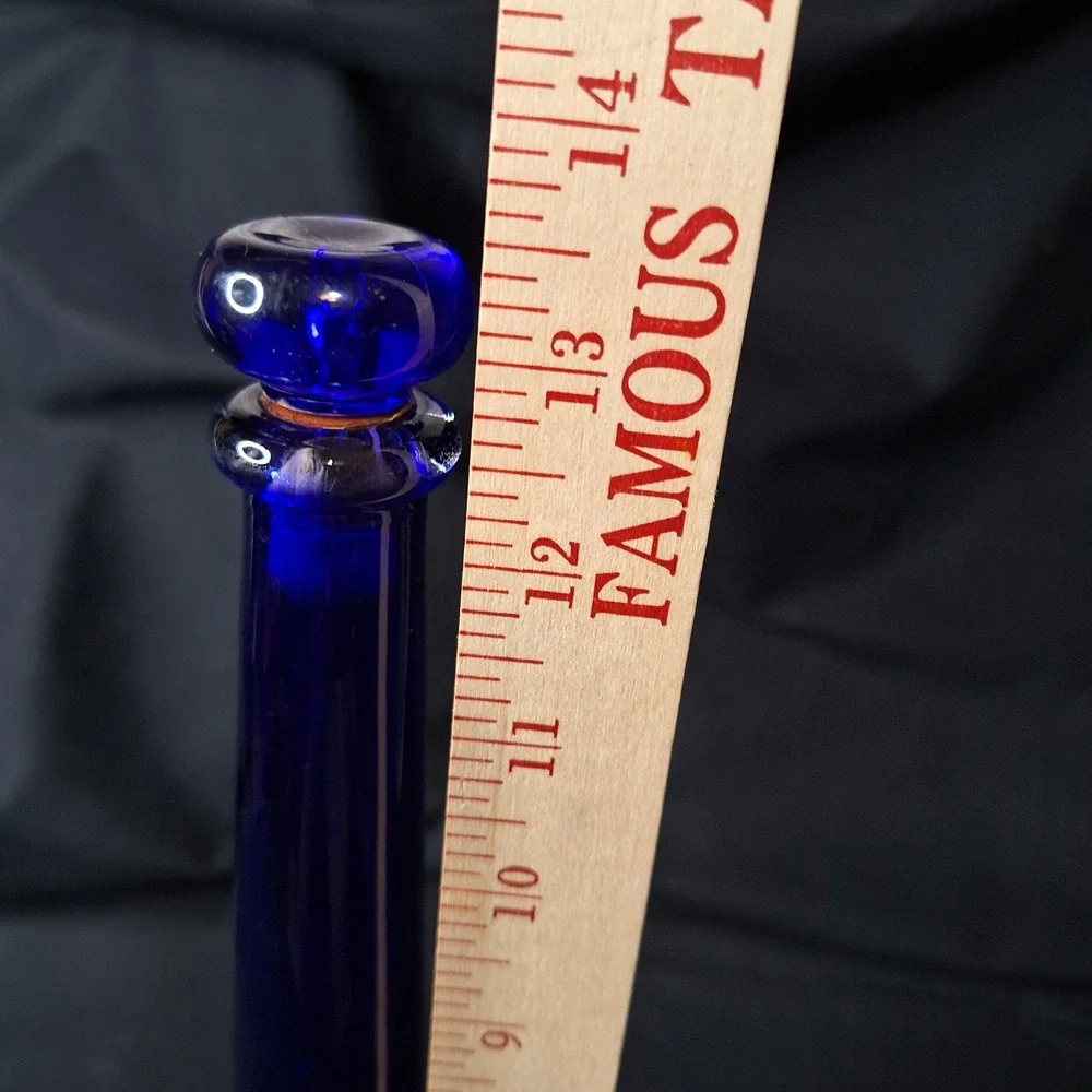 Vintage Cobalt Blue Glass Tapered Decanter Bottle with‎ Stopper 13.5 Inch